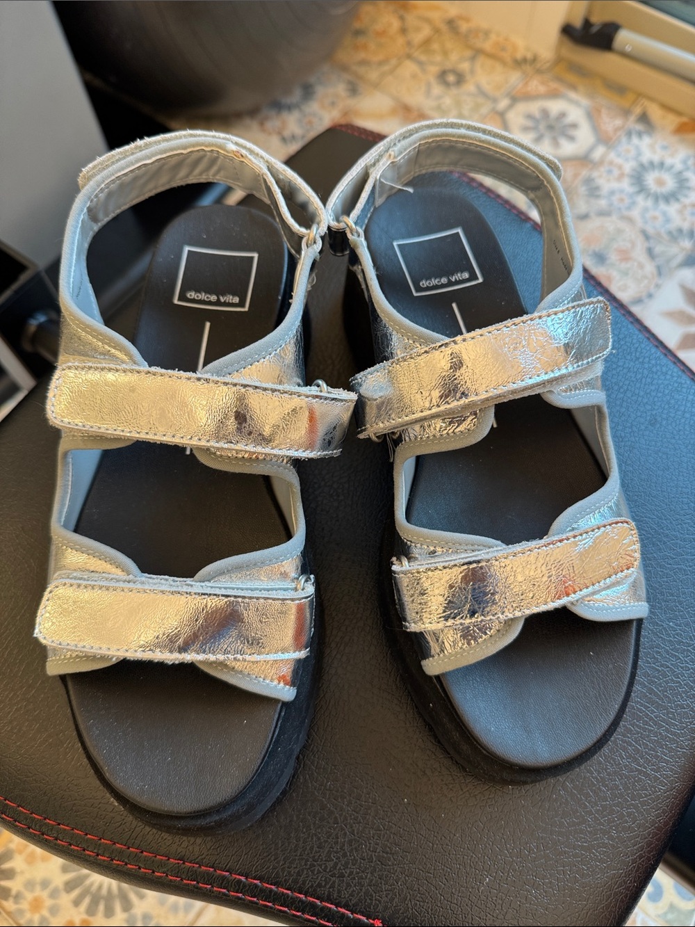 Dolce Vita Silver Metallic Velcro Sport Sandals